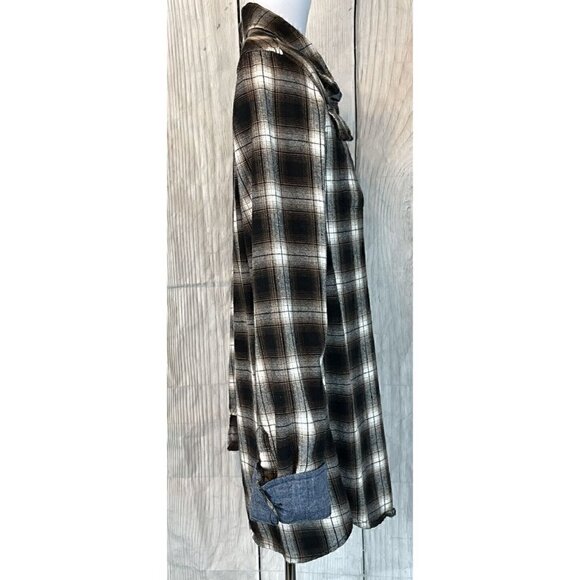 NWOT Bixby Nomad Boys XL 16-18 Long Sleeve Brown Black Plaid Button Down Shirt - Picture 4 of 7